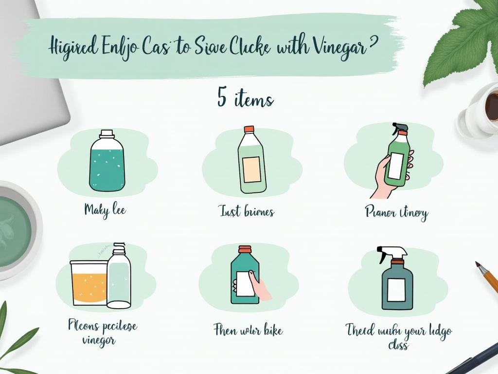 Illustrated guide on using vinegar for cleaning with 5 different methods.